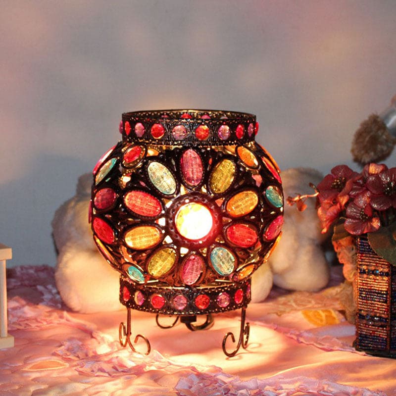Moroccan Table Lamp  Bronze Metal with Colorful Beads - Product example