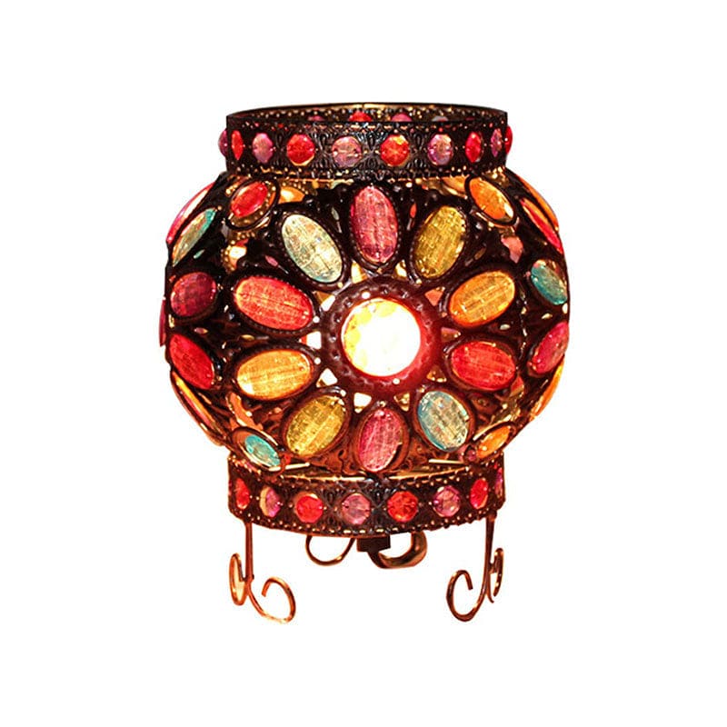 Moroccan Table Lamp  Bronze Metal with Colorful Beads - Product showcase