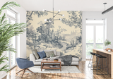 Vintage Castle Mural Wallpaper | Black and Beige Toile de Jouy