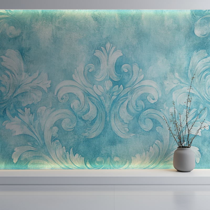 Vintage Floral Mural Wallpaper | Turquoise Art Nouveau Design