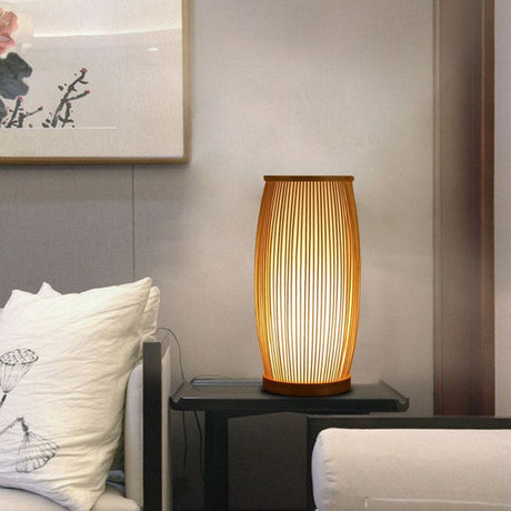 Japanese Table Lamp  Natural Bamboo Ribbed Design - Product showcase