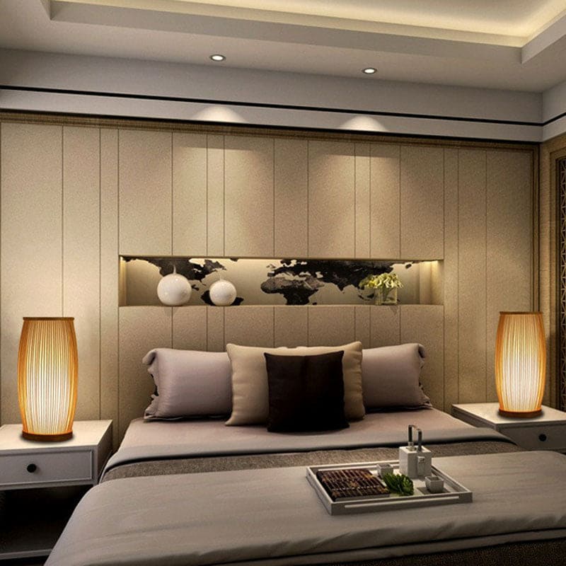 Japanese Table Lamp  Natural Bamboo Slat Design - Detailed view