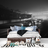Racing Car Mural Wallpaper | Black and White Dynamic Design