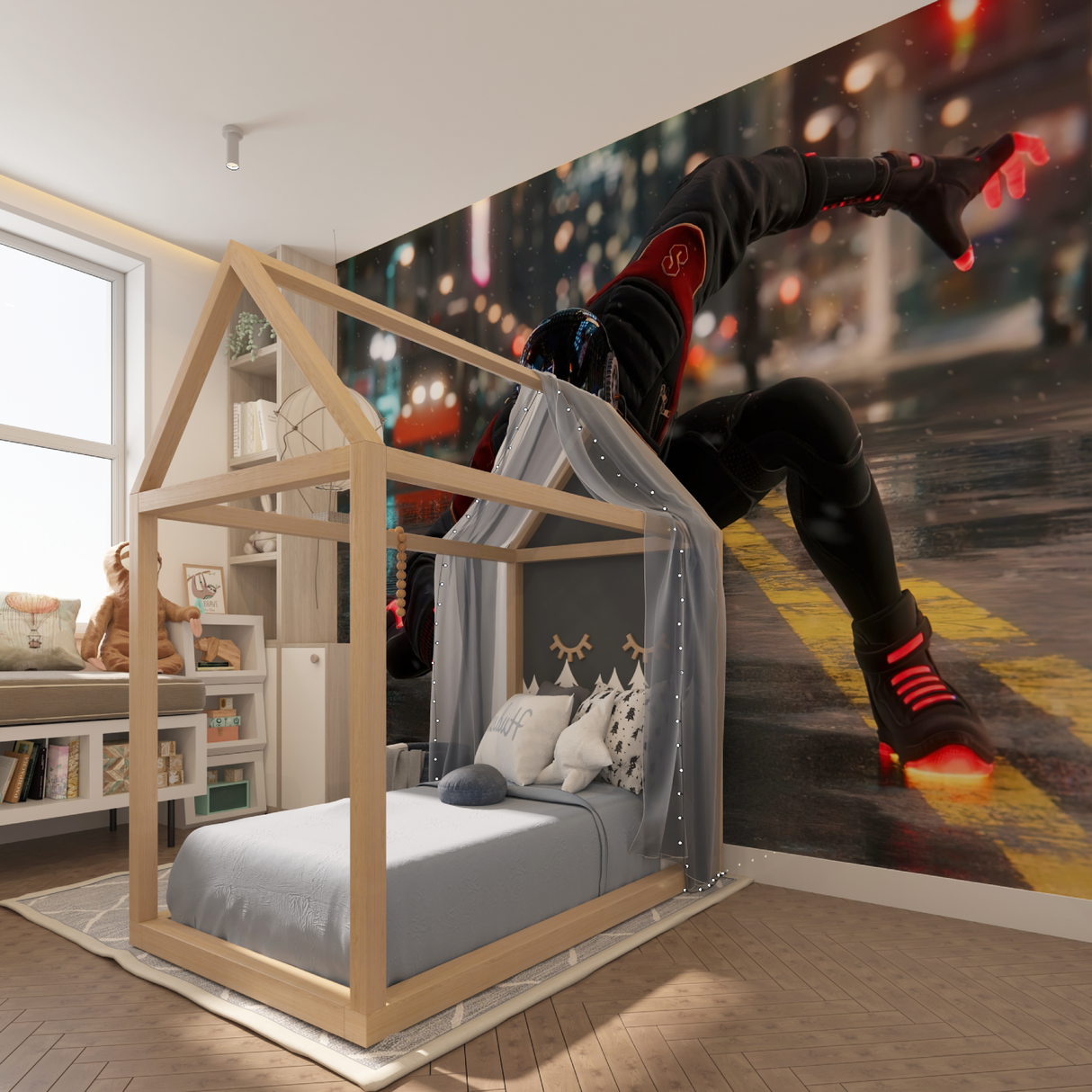 Superhero Mural Wallpaper | Spider-Man Night City Action