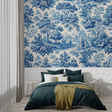 Vintage Mural Wallpaper | Blue Toile de Jouy Pastoral Scene