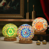 Mosaic Glass Table Lamp  Color-Changing LED Globe Design - Detailed view