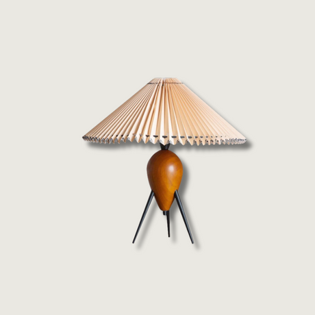 Modern Table Lamp  Pleated Shade Walnut Tripod Base - Product showcase