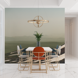 Mountain Mural Wallpaper | Misty Green Landscape with White Waves