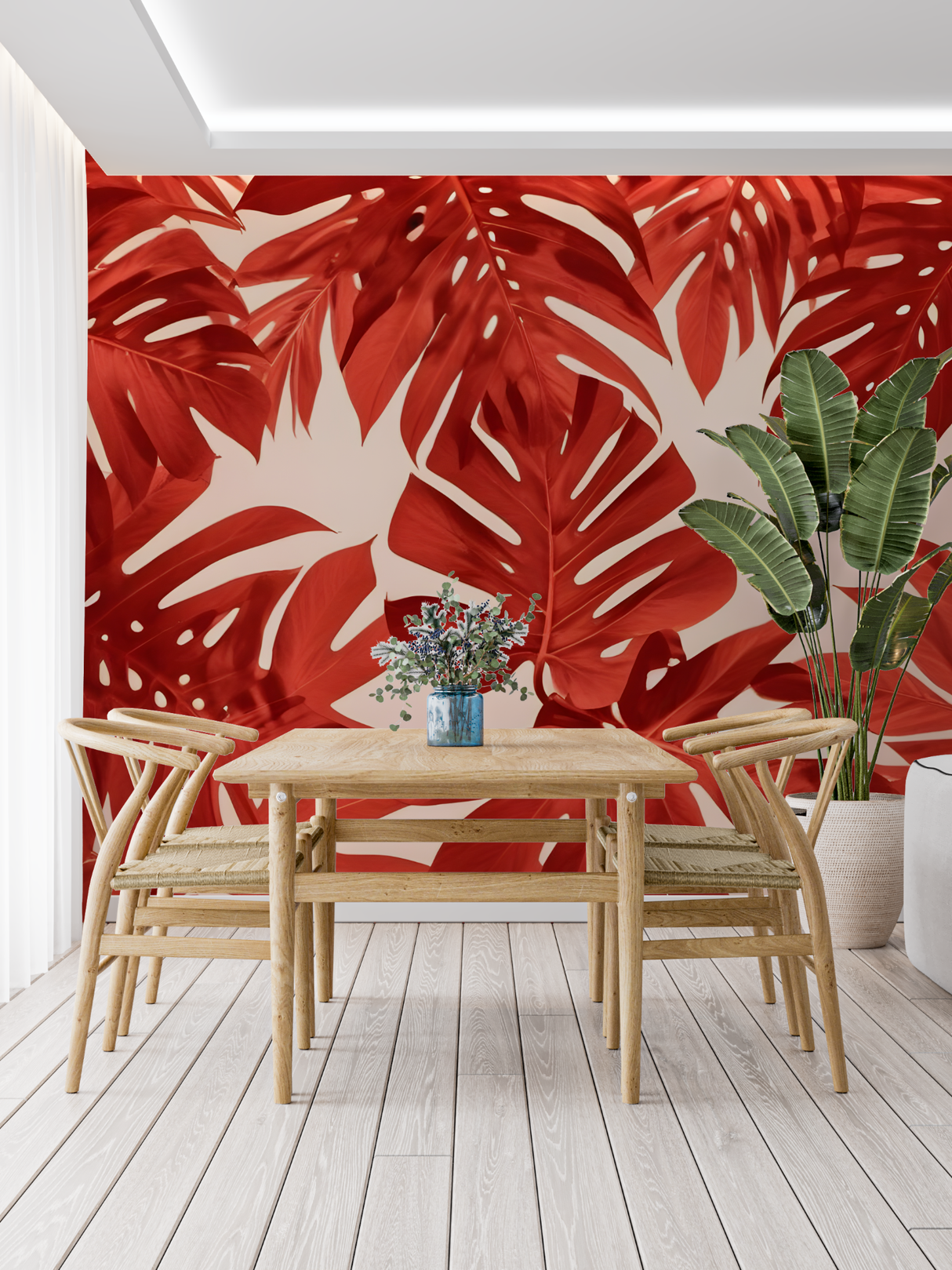 Monstera Mural Wallpaper | Terracotta Tropical Leaves