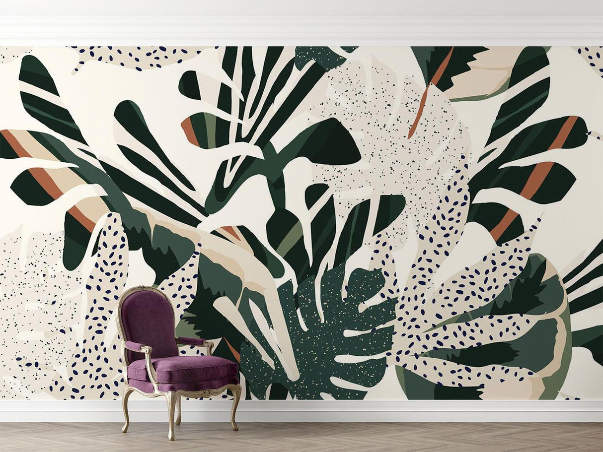 Tropical Foliage Mural Wallpaper | Modern Abstract Monstera Design