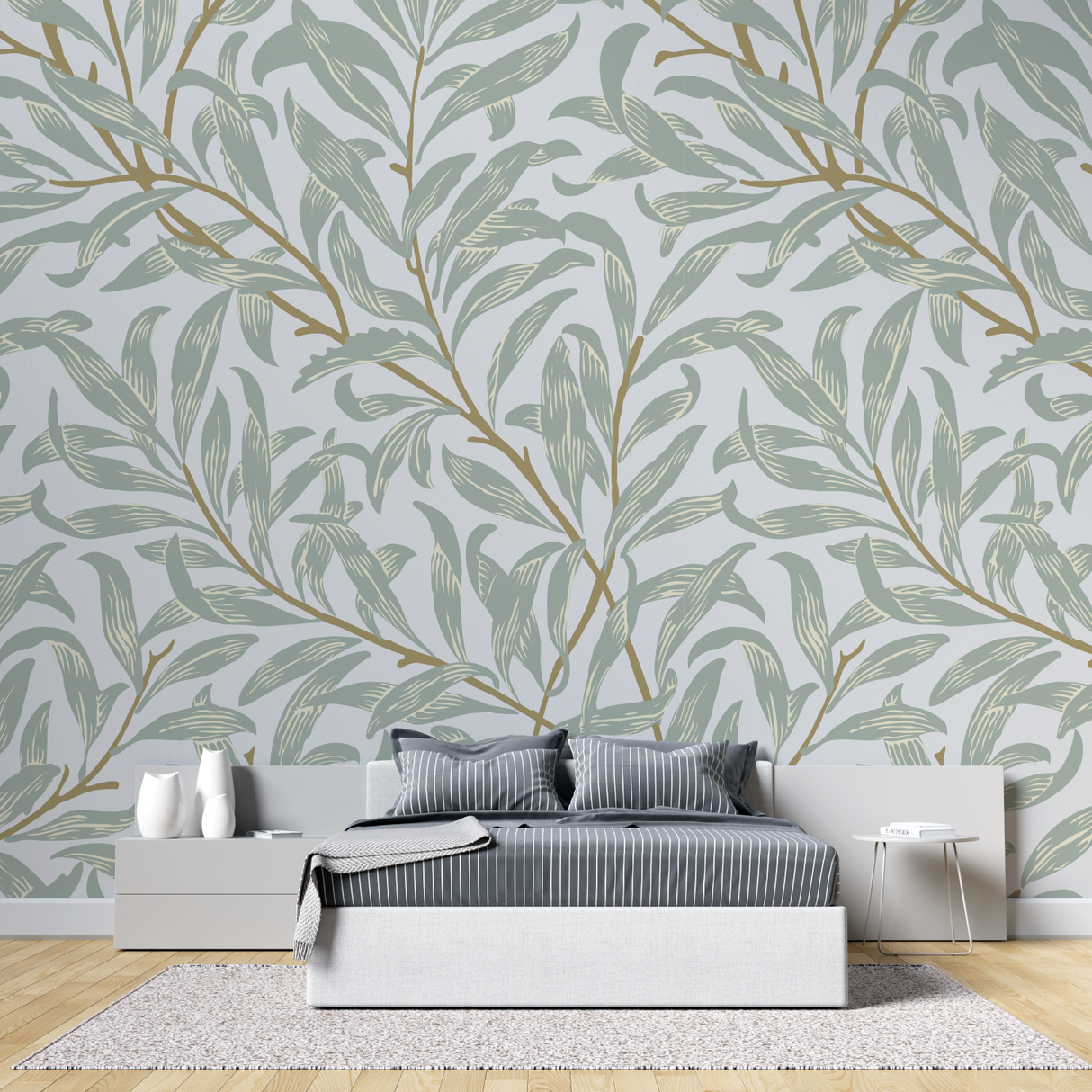 Foliage Mural Wallpaper | Sage Green Botanical Pattern