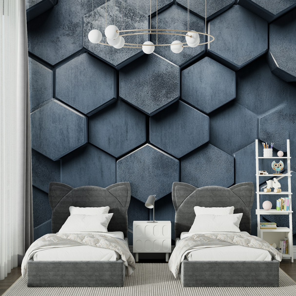 3D Geometric Mural Wallpaper | Metallic Honeycomb Pattern