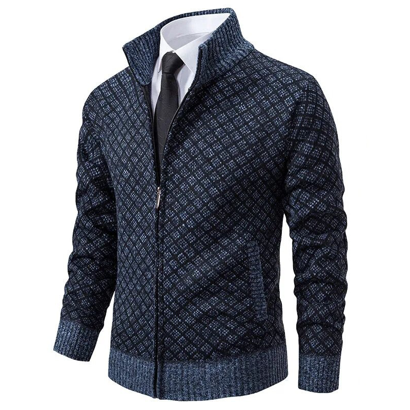 Mens Geometric Zip Sweater  Diamond Pattern Knit Design - Product detail 4