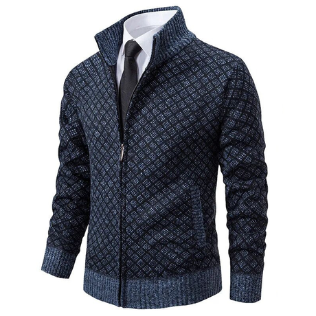 Mens Geometric Zip Sweater  Diamond Pattern Knit Design - Product detail 4
