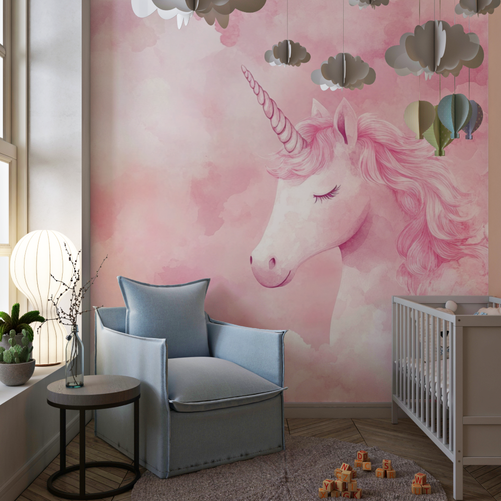 Unicorn Mural Wallpaper | Pink Clouds Dreamy Design