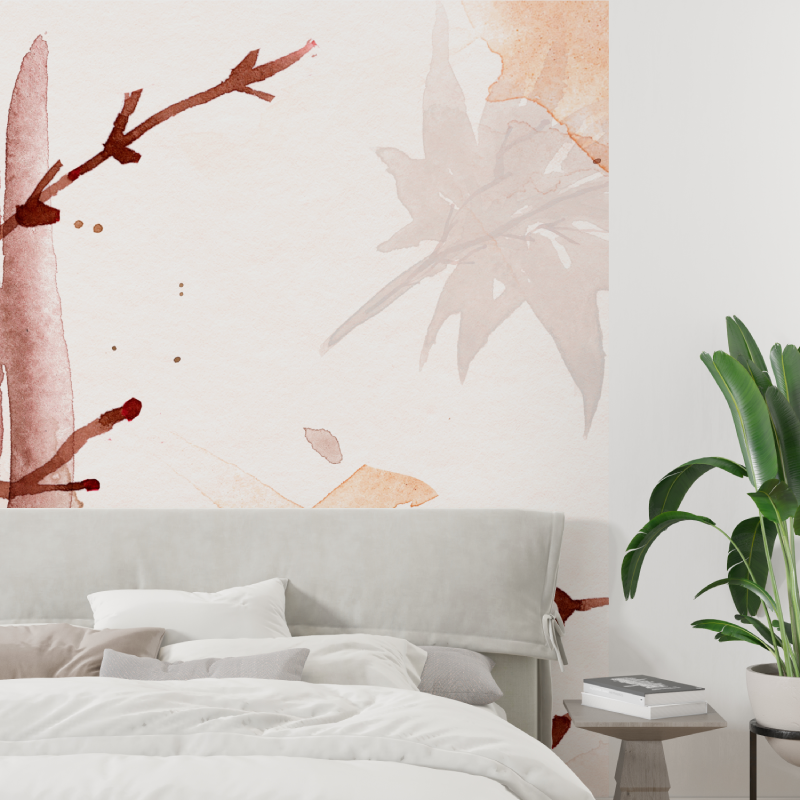 Watercolor Mural Wallpaper | Terracotta Botanical Art