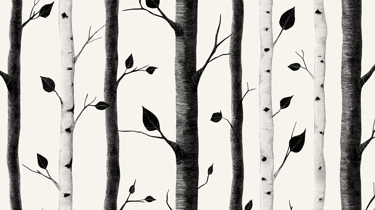 Forest Mural Wallpaper | Black and White Birch Trees
