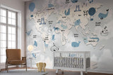 Weltkarte Tapete | Kinderabenteuer mit Tieren und Heißluftballons