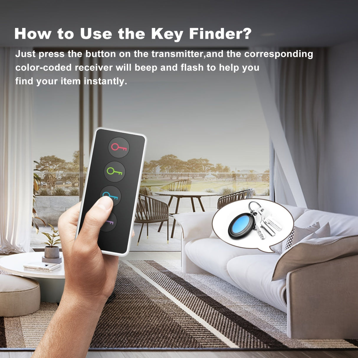 Smart Key Finder Set  4 Color-Coded Wireless Trackers with LED Alert - Product detail 4