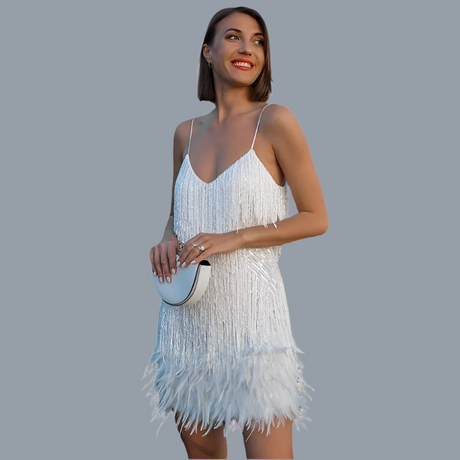 Sequin Cocktail Dress  Teal Fringe Detail - Product detail 10