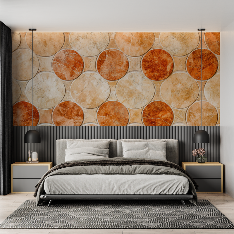 Geometric Mural Wallpaper | Terracotta Circular Mosaic Pattern