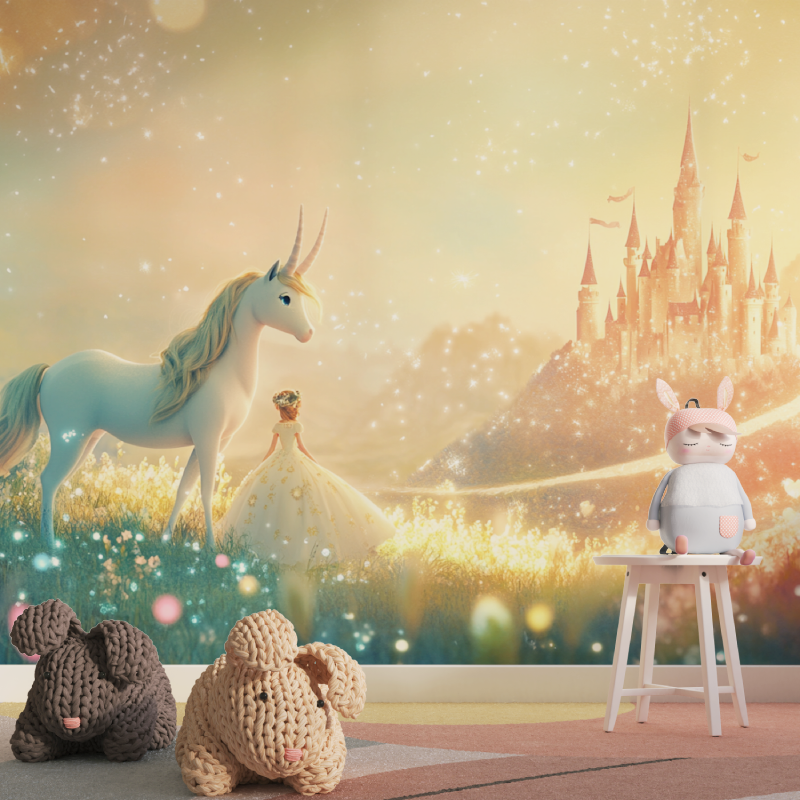 Princess Mural Wallpaper | Unicorn and Enchanted Castle
