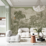 Tropical Mural Wallpaper | Sage Green Jungle Landscape