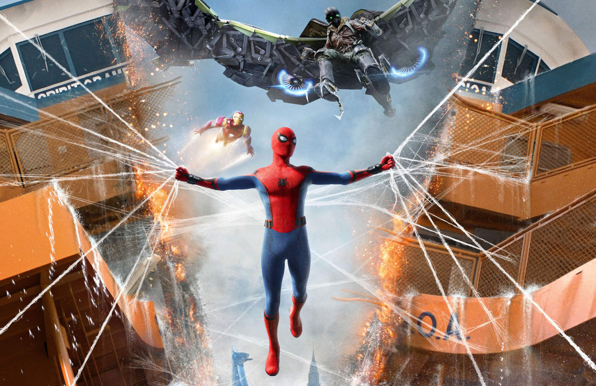 Superhero Mural Wallpaper | Spider-Man Battle Scene with Iron Man