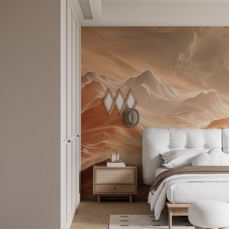 Mountain Mural Wallpaper | Terracotta Peaks at Sunset