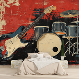 Music Mural Wallpaper | Vintage Rock Band Instruments
