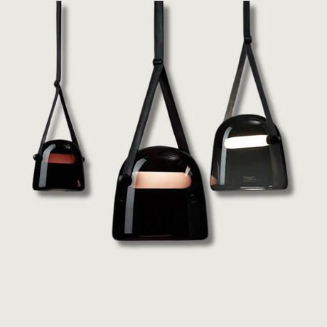 Modern Glass Pendant Light  Sleek Black with Accent Strip - Product showcase