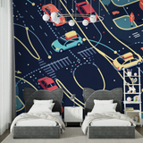 Car Racing Mural Wallpaper | Modern Night City Theme