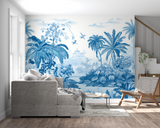 Tropical Mural Wallpaper | Blue Paradise Palm Scene
