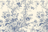 Floral Mural Wallpaper | Vintage Blue Toile de Jouy Pattern