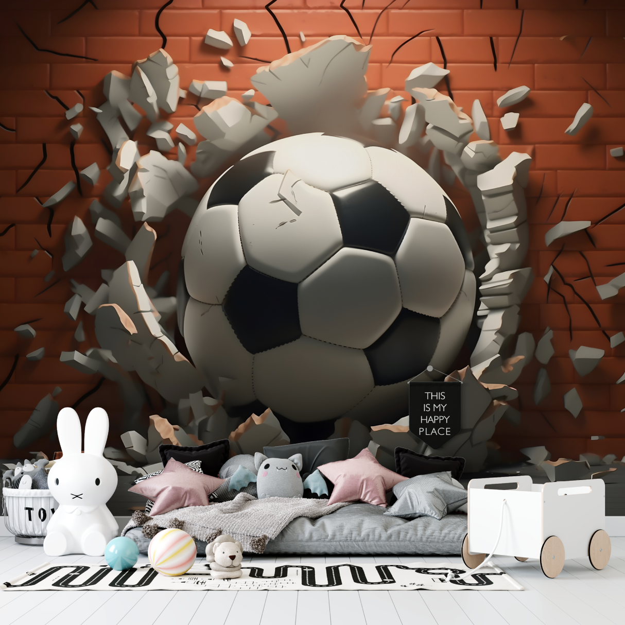 Football Mural Wallpaper | 3D Dynamic White Design