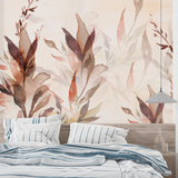 Watercolor Mural Wallpaper | Autumn Leaves in Terracotta Shades