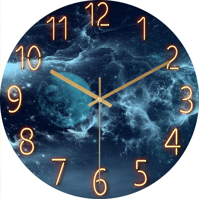 Modern Wall Clock  Neon Numbers On Blue Marble - Product detail 25