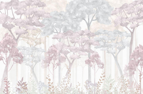 Wald Tapete | Traumhafte rosa und graue Aquarellbäume