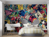 Comic Book Mural Wallpaper | Retro Superhero Collage Design