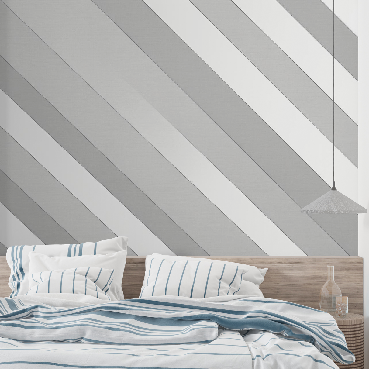 Geometric Mural Wallpaper | Modern Diagonal Stripes in Grey
