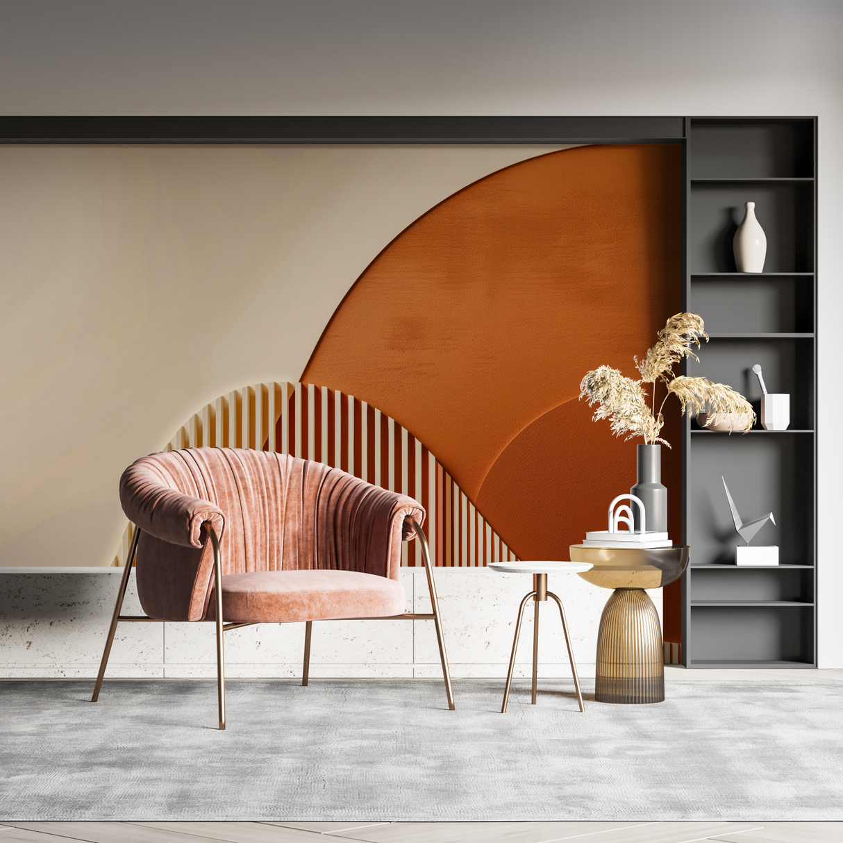 Geometric Mural Wallpaper | Modern Terracotta Arch Design
