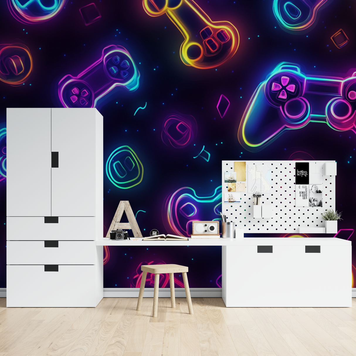 Gaming Mural Wallpaper | Neon Controllers Design