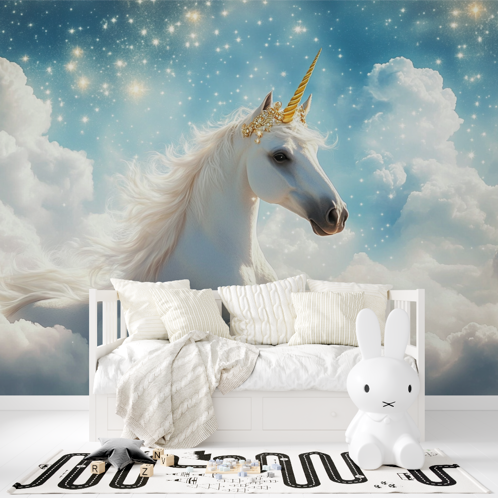Unicorn Mural Wallpaper | Magical Sky with Golden Stars
