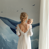 Ocean Mural Wallpaper | Flying Whale Over Mountains