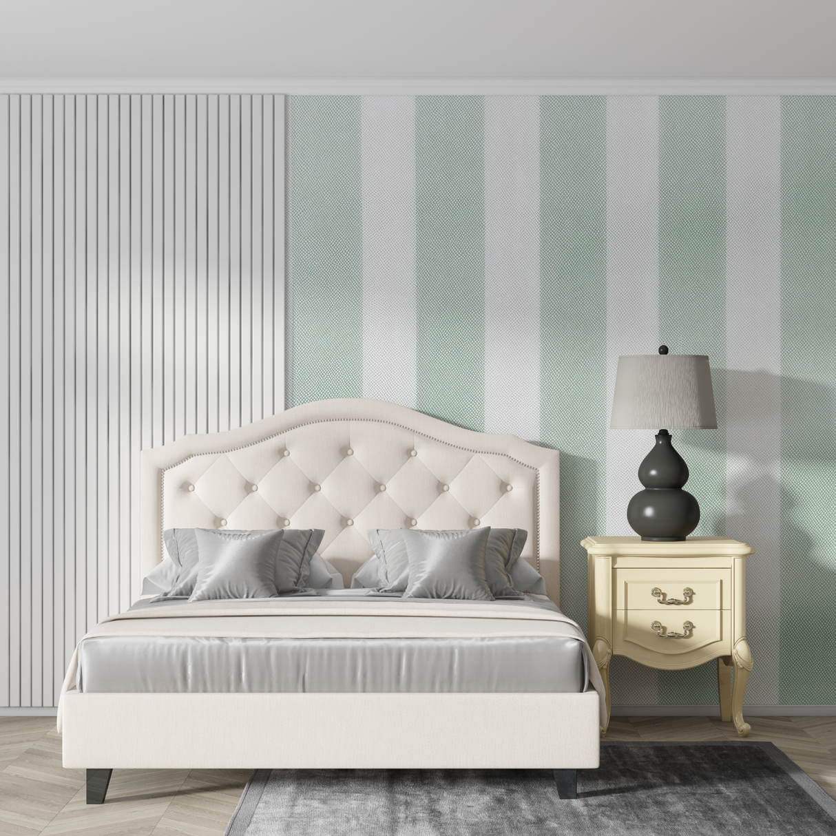 Striped Mural Wallpaper | Mint Green and White Pattern
