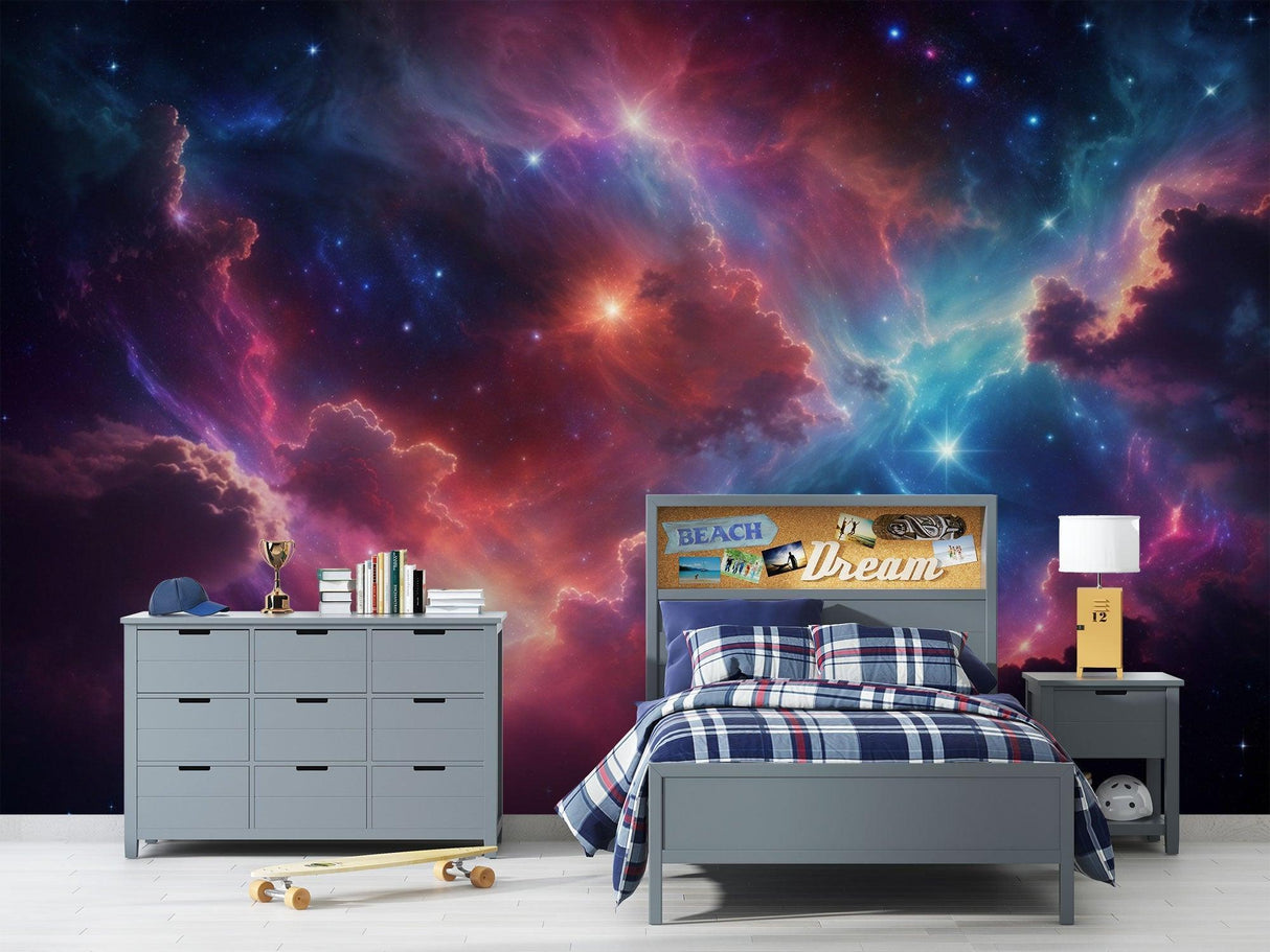 Galaxy Mural Wallpaper | Cosmic Nebula with Vibrant Aurora