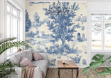Toile de Jouy Mural Wallpaper | Classic Blue Pastoral Scene