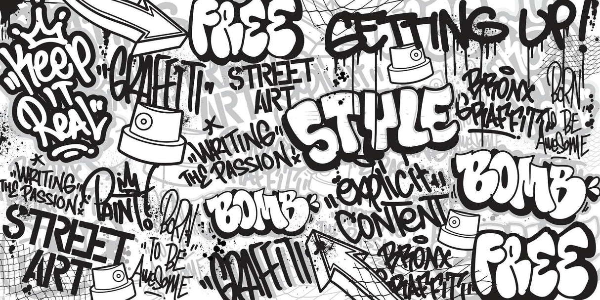 Graffiti Mural Wallpaper | Urban Black and White Street Art