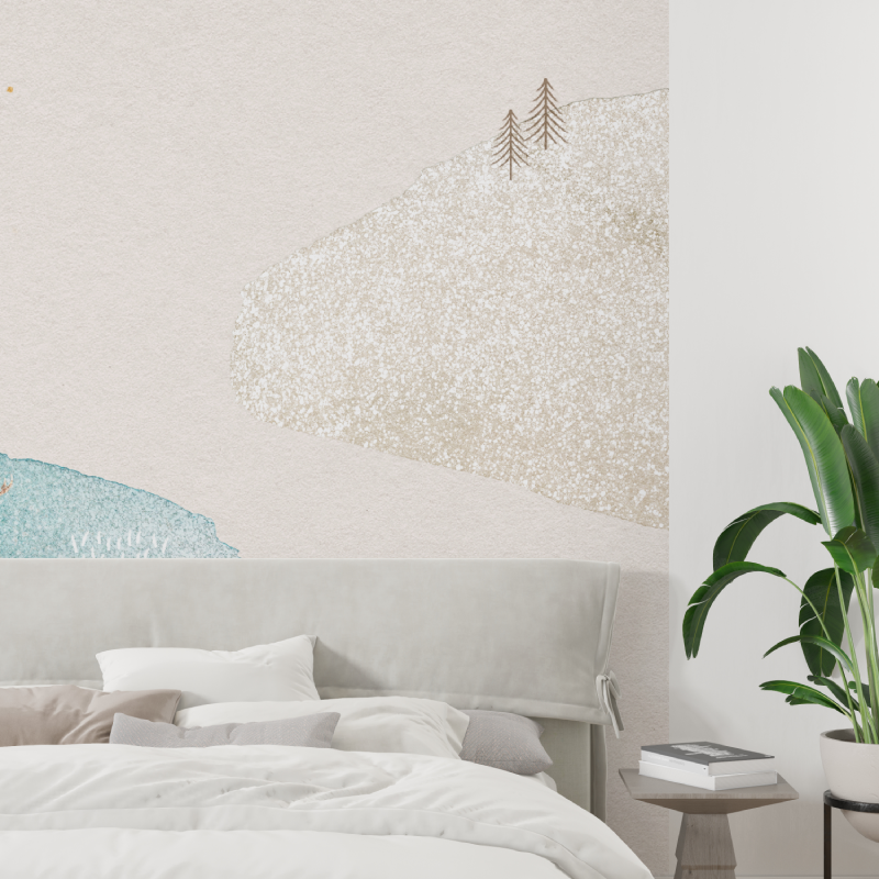 Mountain Mural Wallpaper | Minimalist Nature with Pine Trees