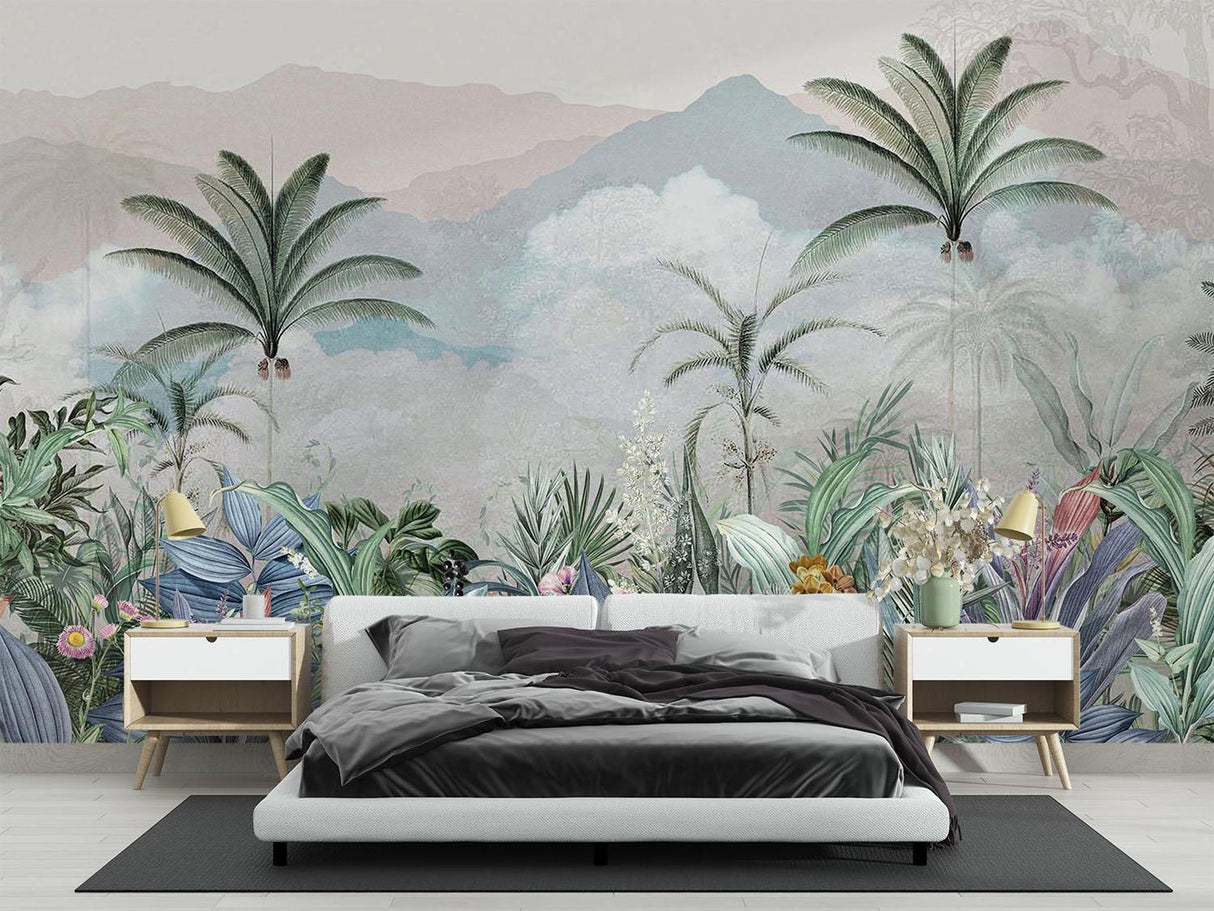 Tropical Mural Wallpaper | Mountain Paradise With Exotic Flora